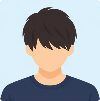 NGな顔写真の例（前髪で顔が隠れている）